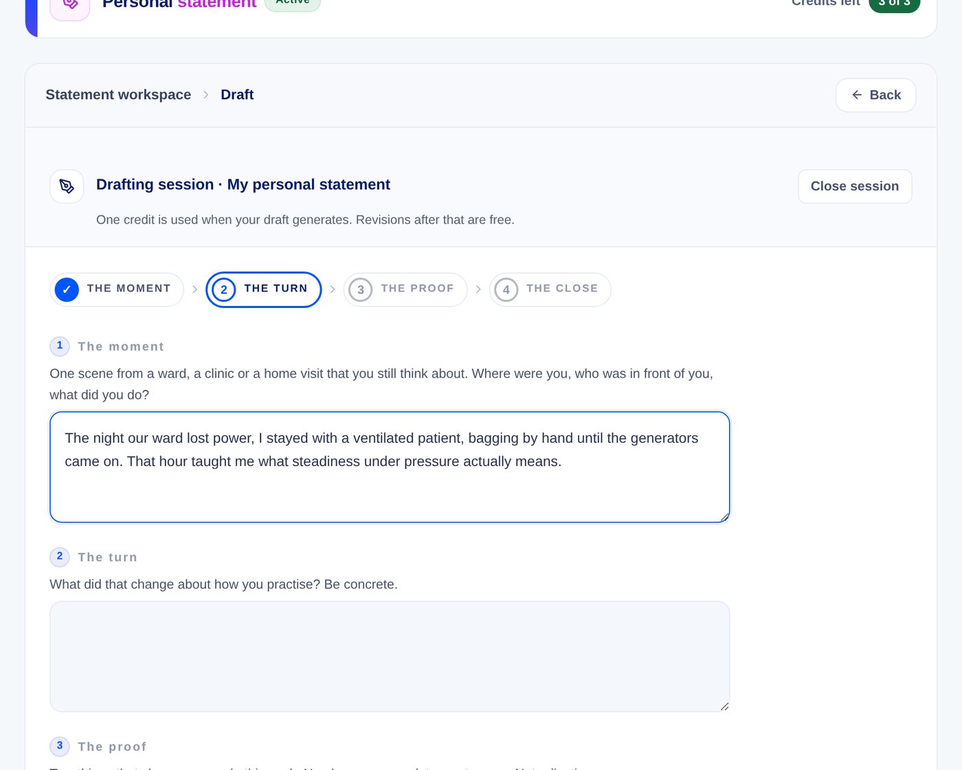 Personal Statement interface