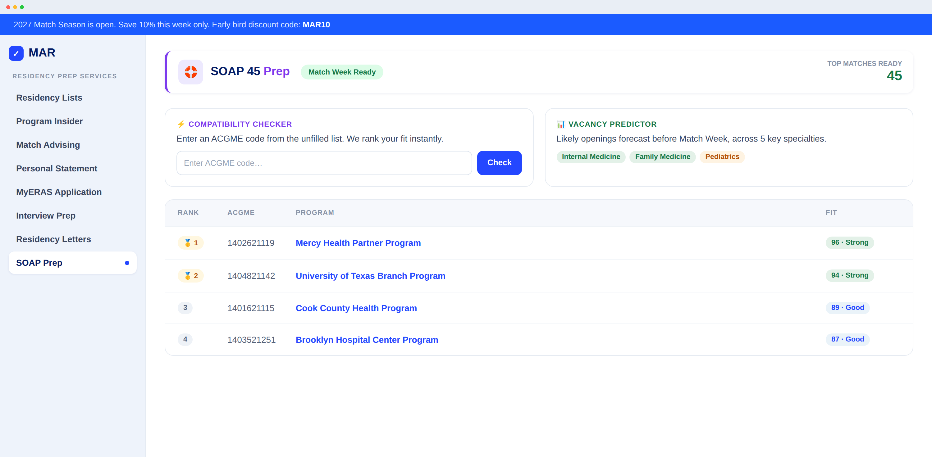 SOAP 45 Prep interface